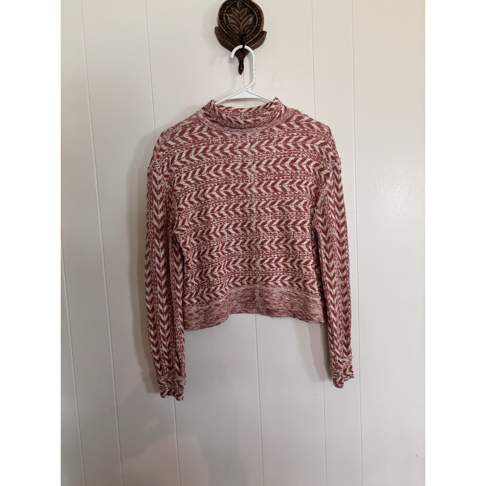BKE Womens Shirt Size S Chevron Mock‎ Neck Cropped Knit Long Sleeve Top Orange - Picture 3 of 11